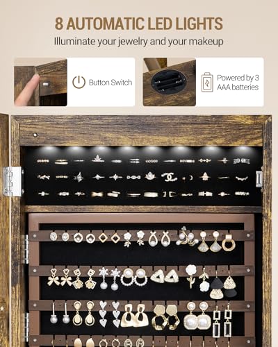Hzuaneri 8 LEDs Jewelry Cabinet Armoire, 66.9-inch Jewelry Organizer - color: Toasted Oak
