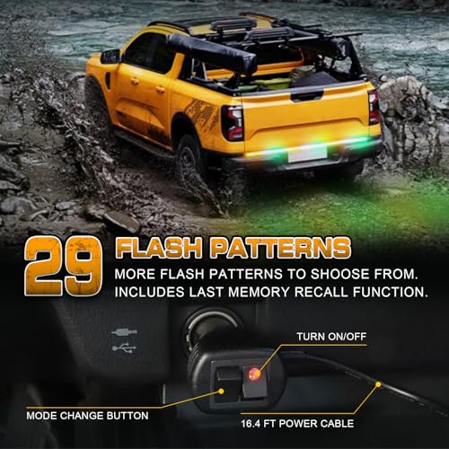 XRIDONSEN 48 inch 288 LED Tailgate Strobe Lights Rear Emergency Lights | Amber Green Flashing Warning Hazard Caution Safety Light Strip for Tow Plow Trucks Construction Vehicles Pickup Trailer - color: Amber/Green