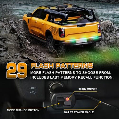 XRIDONSEN 48 inch 288 LED Tailgate Strobe Lights Rear Emergency Lights | Amber Green Flashing Warning Hazard Caution Safety Light Strip for Tow Plow Trucks Construction Vehicles Pickup Trailer - color: Amber/Green