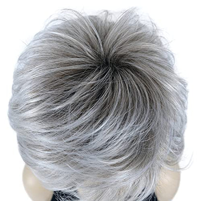 Lydell 8" Short Layered Shaggy Wavy Full Synthetic Wig (48T Light Gray with Dark Root) - color: 48T Gray with Dark Root