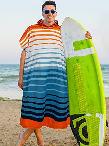 SUN CUBE Surf Poncho Changing Robe with Hood, Wetsuit Changing Hooded Towel | Thick Quick Dry Microfiber, Wetsuit Changing Towel, Surfing Beach Swim Outdoor Sports Cover Up, Adult Wearable Poncho - color: Orange Stripe