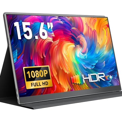 Yodoit Portable Monitor 15.6" 1920×1080 FHD IPS Travel Screen Display with USB-C Plug & Play, Built-in Speakers Smart Cover for MacBook PC Xbox, Extended Display for Remote Workers (Black) - size: 15.6 inch FHD