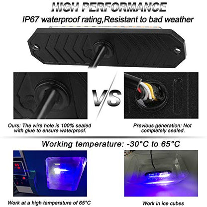 ASPL 8pcs Sync Feature Ultra Slim 12-LED Surface Mount Flashing Strobe Lights for Truck Car Vehicle LED Mini Grille Light Head Emergency Beacon Hazard Warning Lights (Blue/White) - color: Blue/White, size: 4.41L x 0.44W x 1.14H Inch