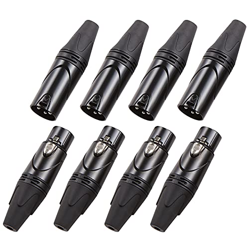 MFL. 3-Pin XLR Cable Connector Male and Female with Nickel Housing and Silver Contacts Mic Cable Plug Connector Audio Socket, Black, 4 Pairs - color: Black, 4 Pairs