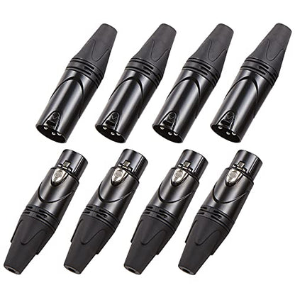 MFL. 3-Pin XLR Cable Connector Male and Female with Nickel Housing and Silver Contacts Mic Cable Plug Connector Audio Socket, Black, 4 Pairs - color: Black, 4 Pairs