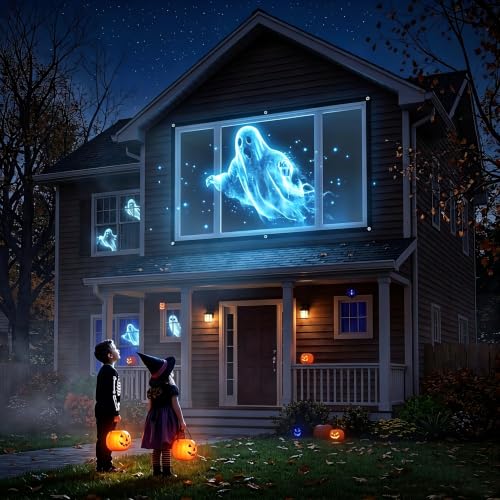 Holographic Rear Projection Screen Foldable and Portable Double Sided for Indoor Halloween Decorations, with Hang Mounting (120)