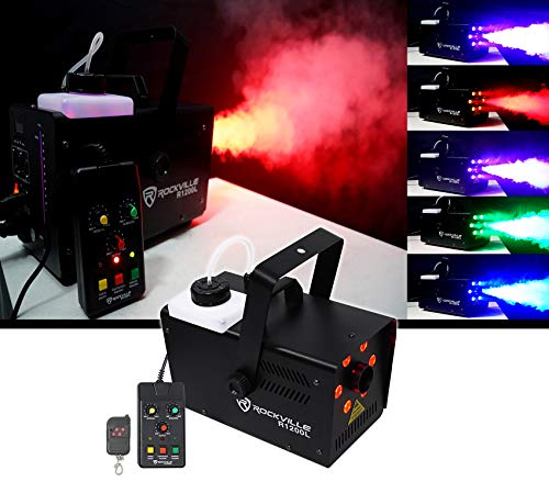 Rockville R1200L Fog/Smoke Machine with RGB LED Lights/Strobe, 7Ch DMX | 12000 CFM Output, Wired and Wireless Remotes Included, Sound Activated, 1.2L Tank, Fluid Meter, Indoor/Outdoor, 6 LEDs, 440W