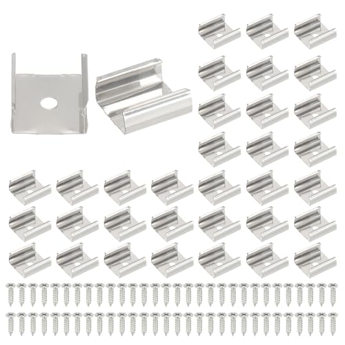 PATIKIL LED Strip Clips, 50pcs Stainless Steel Mounting Brackets Fixing Clip Clamp Support Holder with Screws for 16mm to 17mm LED Strip Lighting Cable - size: 16mm to 17mm
