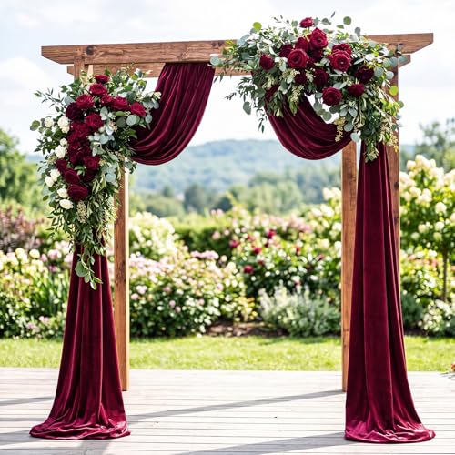 Hunnmingre 2 Pcs 5 X10 ft Velvet Curtains Backdrop Drapes, Burgundy | Wrinkle Free Silky, Velvet Wedding Backdrop Drapes, Photo Curtains for Parties Birthday Baby Shower Photography Background - color: Burgundy