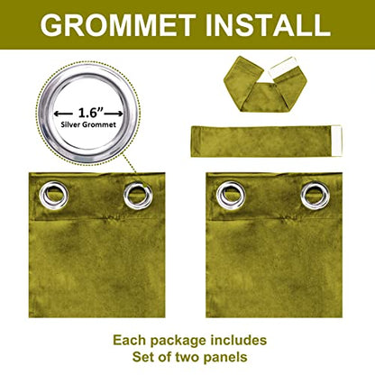 Grommet Window Curtains Drapes Blackout Drape Panels Lights Blackout Window Treatment Curtain Sets 2 Panels 52Wx84L Inch Olive Green - color: Olive Green, size: 84"W x 52"L (Pack of 2)
