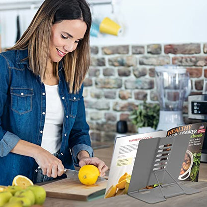 Honagu Metal Desk Book Holder, Hands Free Adjustable Cookbook & Document Holder, Portable Bookstand for Music Books, Textbooks, Recipes, Tablets & iPads (Grey) - color: Grey