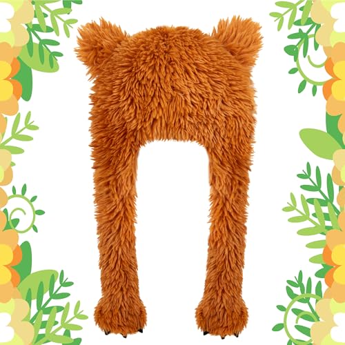 dressfan Plush Animal Hat with Ear Flaps,Novelty Christmas & Birthday Gifts for Adults & Children,One Size Fits All - color: Brown
