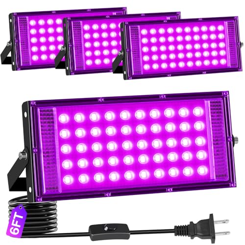 4 Pack 50W Black Light IP66 with Switch+6FT Cord for Halloween Glow Party - size: 50W-4 Pack