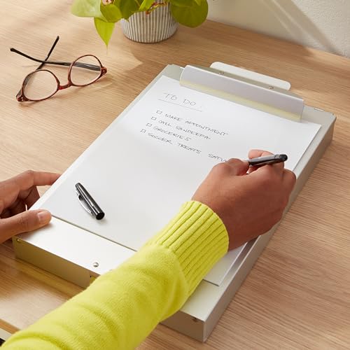 Amazon Basics Metal Clipboard with 2 Storage Compartments, Letter Size, 250 Sheet Capacity, Office Supplies with Self-Closing Latch, 14.1 x 9.2 x 2.6 inches, Silver
