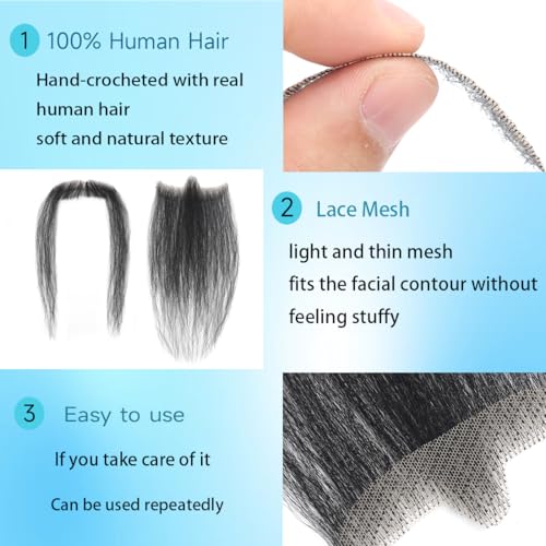 Hand-Tied Human Hair Fake Beard and Mustache for Costumes and Theater | Hand-knotted human hair on lightweight lace creates natural-looking facial hair for costumes, cosplay, theater and film - color: Style 5--black