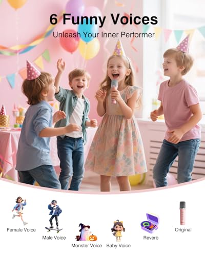 Karaoke Machine with Disco LED Lights for Kids Adults, Mini Portable Bluetooth Speaker with 2 Wireless Microphones, Birthday Gifts for Girls Family Party Basket Stuffers (Pink) - color: Pink