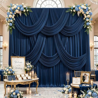 10ft x 12ft Navy Blue Backdrop Curtains for Wedding Parties - color: Navy Blue, size: W5' x H12'(2 panels)