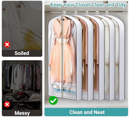 SLEEPING LAMB 60" Long Hanging Garment Bags for Closet Storage Gusseted Clear Dress Bag for Clothes, Gowns, Coats, Suits, 5 Packs - size: 60"