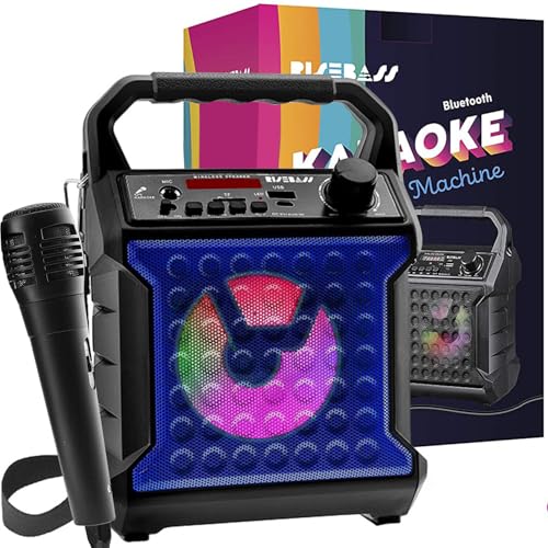 Risebass Portable Karaoke Machine with Microphone with Party Lights for Kids and Adults - Rechargeable USB Speaker Set with Bluetooth, FM Radio SD/TF Card, AUX-in, Birthday Gift for Boys and Girls - color: Blue