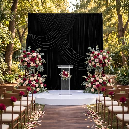 Hunnmingre 2 Pcs 5 X10 ft Velvet Curtains Backdrop Drapes, Black | Wrinkle Free Silky, Velvet Wedding Backdrop Drapes, Photo Curtains for Parties Birthday Baby Shower Photography Background - color: Black