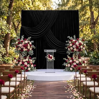 Hunnmingre 2 Pcs 5 X10 ft Velvet Curtains Backdrop Drapes, Black | Wrinkle Free Silky, Velvet Wedding Backdrop Drapes, Photo Curtains for Parties Birthday Baby Shower Photography Background - color: Black