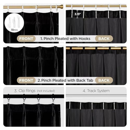 Joydeco Pinch Pleated Velvet Curtains 108 Inch Long 2 Panel Set,Black Velvet Curtains for Living Room Bedroom, Back Tab Thermal Insulated Blackout Drapes with Adjustable Hooks (40”W x108”L,Black) - color: Black, size: 40"W x 108"L (Pack of 2)