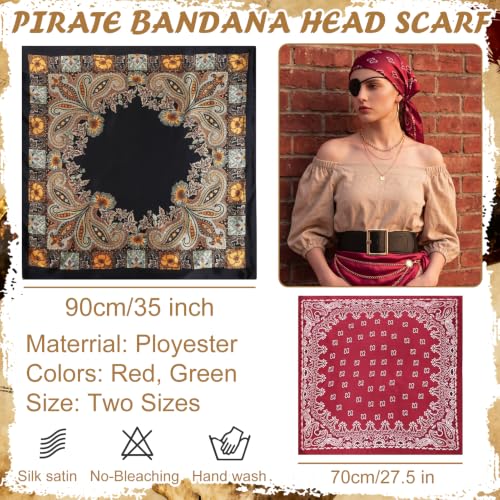 JATEBI Pirate Costume Accessories Set for Women Outfit - style: Burgundy Cashew Flower and Black Vintage