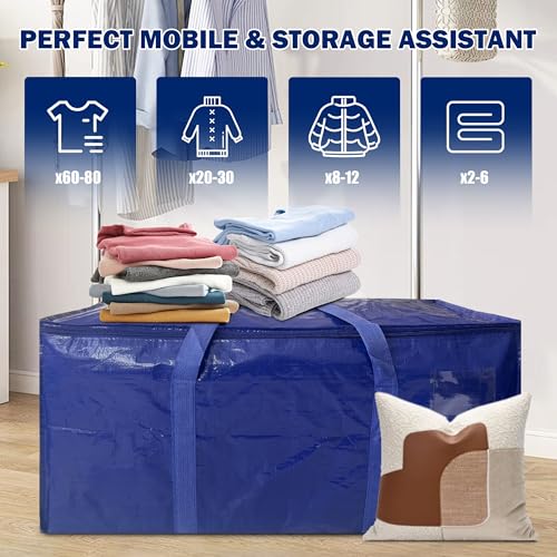 8 Pack Extra Heavy Duty Large Moving Bags with Strong Zipper & Carrying Handles, Sturdy Clothes Storage Bags Totes Bins, Packing Bag Move Boxes College Moving Supplies, Dark Blue - 24 gal - size: 24 gal-Dark Blue