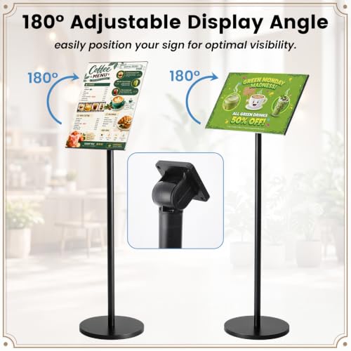 6 Pack 8.5 x 11 Inch Adjustable Sign Holder Heavy Duty Pedestal Floor Stand | Sign Holder Stand with Snap Open Frame Outdoor Indoor Stand for Poster Display Vertical and Horizontal View - size: 8.5 x 11 Inch