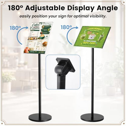6 Pack 8.5 x 11 Inch Adjustable Sign Holder Heavy Duty Pedestal Floor Stand | Sign Holder Stand with Snap Open Frame Outdoor Indoor Stand for Poster Display Vertical and Horizontal View - size: 8.5 x 11 Inch