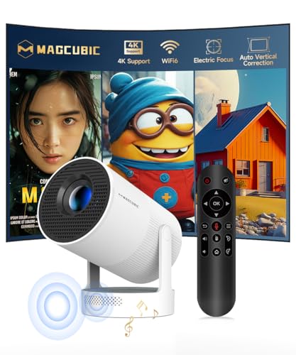 Mini Projector with WiFi 6 Bluetooth 5.4, Electric Focus 4K Support Built-in Apps | Support 4K 260 ANSI, 180° Rotation Auto Keystone, Portable for Home Outdoor, Compatible With Smartphone TV Stick Laptop - color: Striped White