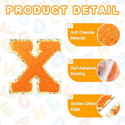 MECCANIXITY Chenille Letter Patches 2.2" Self Adhesive Alphabet X Stick on Embroidered Patch Sew on Letter Stickers Applique for Repairing Clothing Jeans Shoes Hats DIY(Orange, Pack of 2) - style: Letter-X