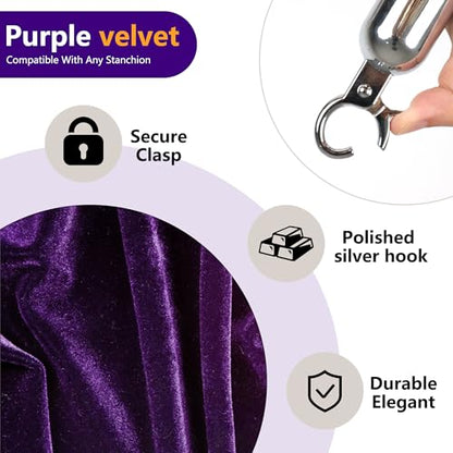 5 Feet Purple Velvet Hanging Ropes with Silver Polished Hooks(1PCS) | Crowd Control Stanchion Ropes fit for Movie Theaters,Church,Restaurants,Hotels,Grand Openings, Concert venues - color: Purple-5 Feet-Silver Plated Hooks-1PCS