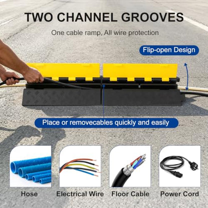 CXRCY Rubber Ramp Cable Protector Ramps Wire Hose Protective 2 Channel Traffic Rubber Plastic Cord Cover Speed Bump for Asphalt Concrete Gravel Driveway Outdoor(3 Pack Foldable 2 Channel) - size: 3 Pack foldable 2 Channel