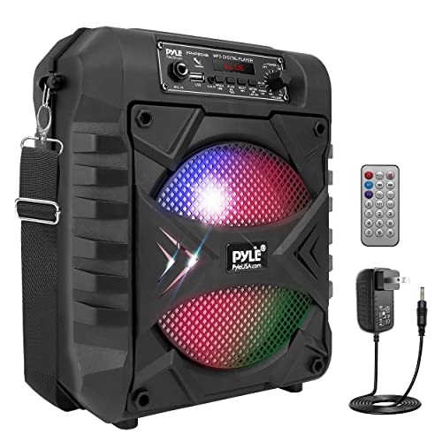 Pyle Portable Bluetooth PA Speaker System, 300W Rechargeable Outdoor Bluetooth Speaker Portable PA System w/ 8” Subwoofer, AUX, Microphone in, Party Lights, MP3/USB, Radio, Remote