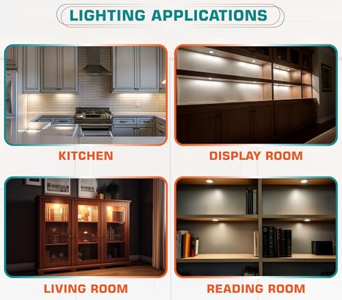 Small LED Puck Lights for Uplight or Downlight, 120V Hardwired & Plug in Cabinet Lights Kit, Wireless RF Remote Control Dimmable, Daisy Chained Linkable, White Wires, Daylight, 12 Lights - color: 12 Lights, Daylight