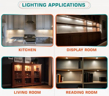 Small LED Puck Lights for Uplight or Downlight, 120V Hardwired & Plug in Cabinet Lights Kit, Wireless RF Remote Control Dimmable, Daisy Chained Linkable, White Wires, Daylight, 12 Lights - color: 12 Lights, Daylight