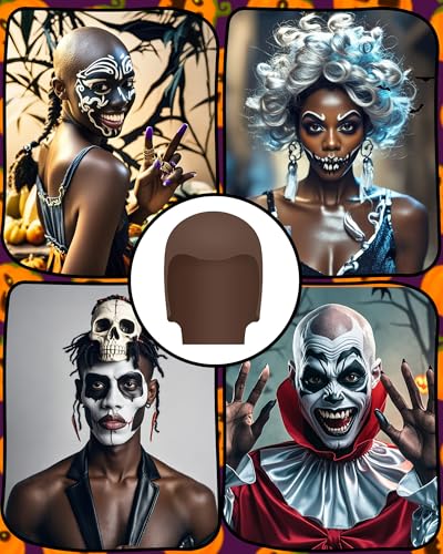 Hoedia 2 PCS Latex Bald Caps Halloween and 2 PCS Nylon Wig Caps, Dark Brown | Bald Head Wig Cap for Adults Women Men, Cosplay Costume Accessories for Halloween Makeup Party - color: Natural