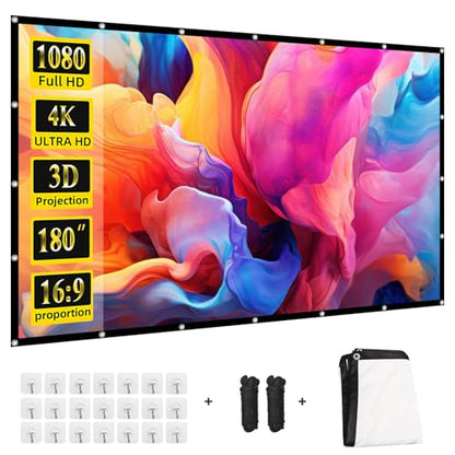 Projector Screen 180 inch,Portable Large Movie Projector Screen 16:9 HD Indoor Outdoor Double Sided Rear Projection Screen Video for Home, Party, Office, Classroom - size: 180 inch