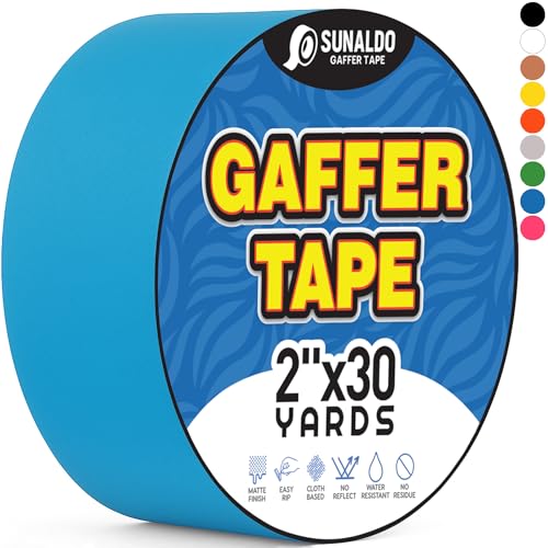 Gaffers Tape (2" x30 Yards) Heavy Duty, Easy Rip | Light Blue | Residue-Free Professional Grade Floor Tape for Electrical Cords, Matte Finish Non Reflective, Weather Resistant - color: Light Blue, size: 2" x 30 Yards