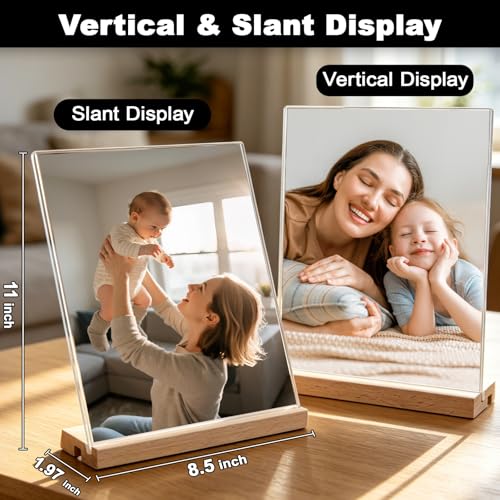 Daletu Acrylic Sign Holder 8.5x11 with Wood Base | 3 Packs Acrylic Sign Display Stand, 2 in 1 Vertical or Slant Clear Tabletop Flyer Menu Holder, Plastic Picture Frame for Store, Office, Vendor, Party - size: 3PCS (8.5"x11"