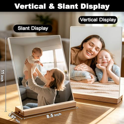 Daletu Acrylic Sign Holder 8.5x11 with Wood Base | 3 Packs Acrylic Sign Display Stand, 2 in 1 Vertical or Slant Clear Tabletop Flyer Menu Holder, Plastic Picture Frame for Store, Office, Vendor, Party - size: 3PCS (8.5"x11"