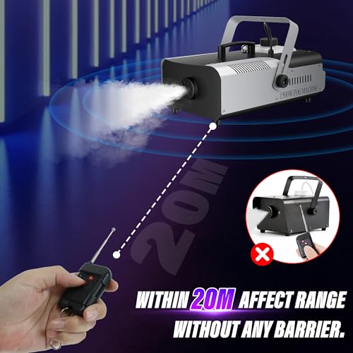 1500W Fog Machine with Remote Control - 16000 CFM High Output Smoke Machine for Halloween, DJ Party & Stage - Rapid Preheat, 2L Tank, Quiet Operation