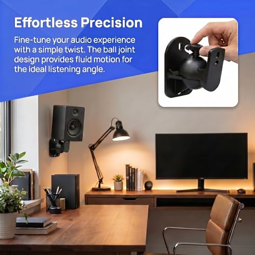 Speaker Mounts for Wall, 2 Pack Speaker Wall Mount Surround Speaker Bracket | Black Wall Mounts for Surround Sound Speakers | Satellite Small Speaker Mounting Brackets for Home Theater