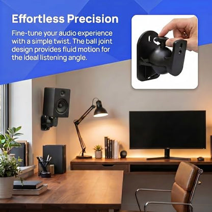 Speaker Mounts for Wall, 2 Pack Speaker Wall Mount Surround Speaker Bracket | Black Wall Mounts for Surround Sound Speakers | Satellite Small Speaker Mounting Brackets for Home Theater