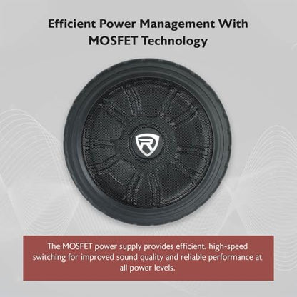 Rockville Wheel of BASS 8 Inch Slim Under-Seat Powered Truck/Car Subwoofer | 500W Peak, 125W RMS, Cast Aluminum, Metal Bass Knob, Auto Turn-On, High/Low Level Inputs, MOSFET