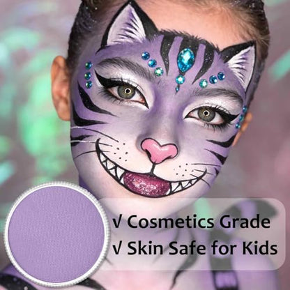 Lilac Face Body Paint (30gm), Water Activated Pastel Purple Face Painting Kit for Halloween Goth Makeup, Non-Toxic Facepaint Palette for Ursula Fairy Elf & Mystic Anime SFX Costume Cosplay Parties - color: Lilac/Pastel Purple