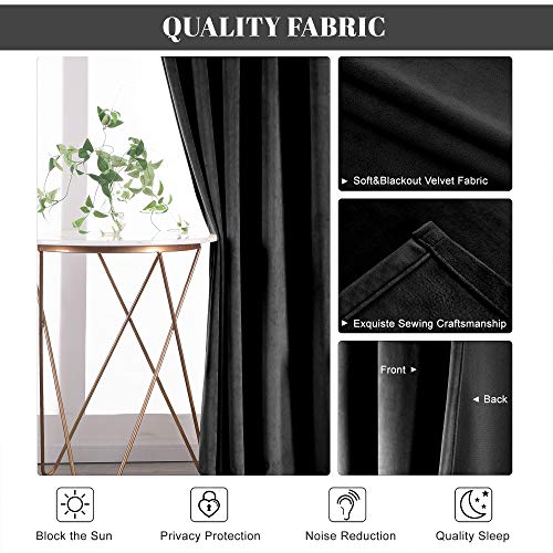 nanbowang Black Velvet Curtains - 42 Inches Width 72 Inches Long Soft Curtain Rod Pocket Thermal Insulated Window Treatment for Bedroom 2 Panels - color: Black, size: 42"W x 72"L (Pack of 2)