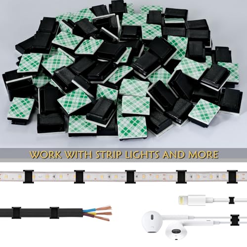 GooChan Strip Light Mounting Clips Self-Adhesive Tape Brackets Holder,100-Pack Clamps Fix Light Strip 8mm 10mm 12mm (for 10mm (3/8") Black Wide Strip Lights) - size: For 10mm(3/8") Wide Strip Light Black