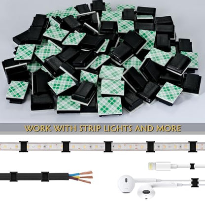 GooChan Strip Light Mounting Clips Self-Adhesive Tape Brackets Holder,100-Pack Clamps Fix Light Strip 8mm 10mm 12mm (for 10mm (3/8") Black Wide Strip Lights) - size: For 10mm(3/8") Wide Strip Light Black